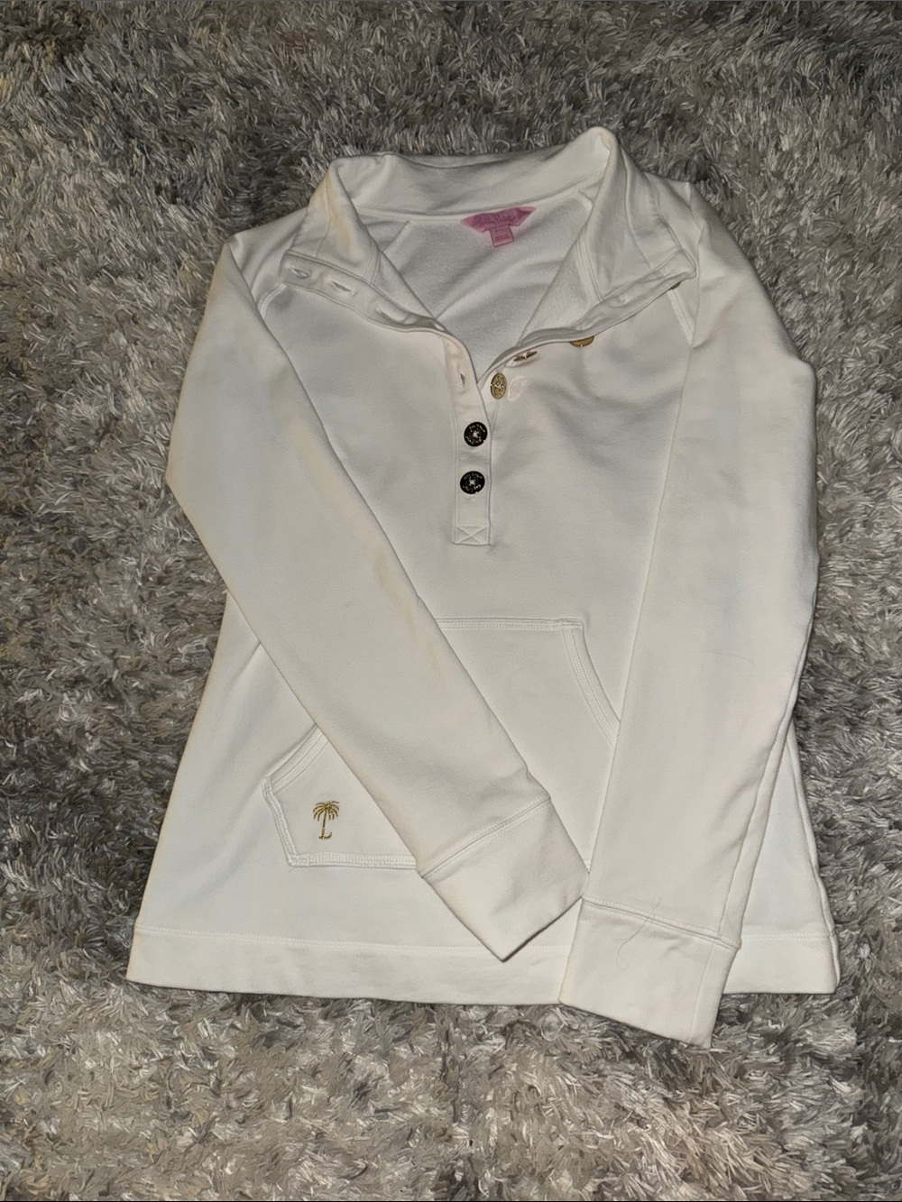 Lilly Pulitzer Cream Pullover Hoodie with Button Placket